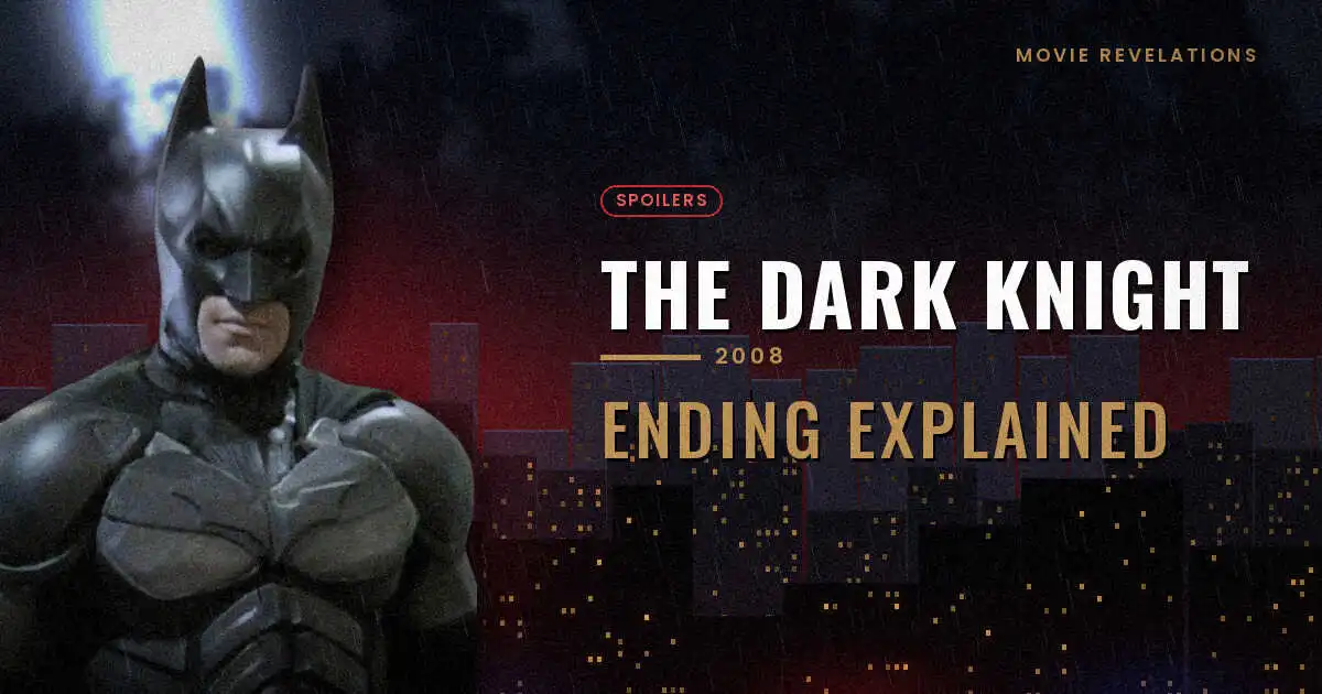 The Dark Knight ending explained: Batman against a rainy night city skyline